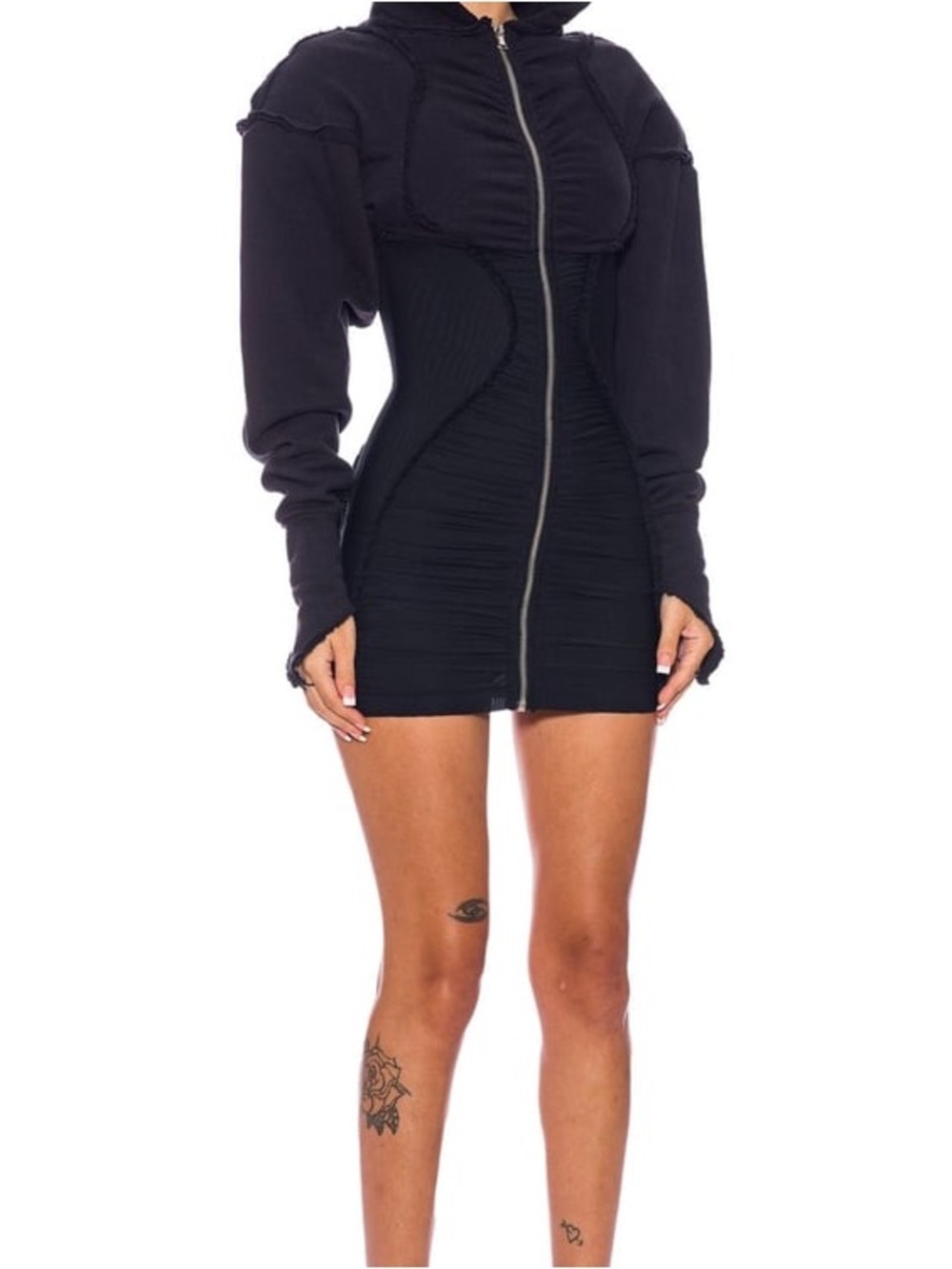 SAMI MIRO VINTAGE OPEN SEAM ZIP HOODIE DRESS IN BLACK BNWT
